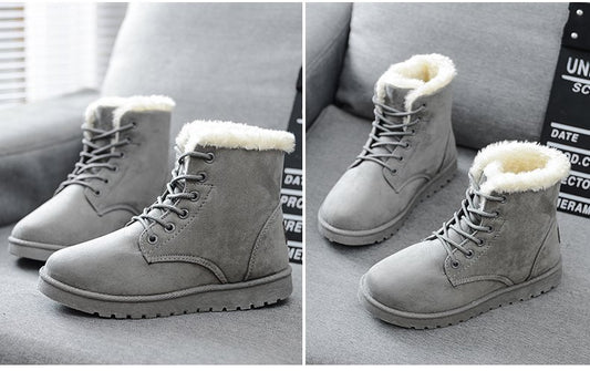 Sarah Express Women's Suede Ankle Snow Boots | Warm Plush Insole Winter Heels