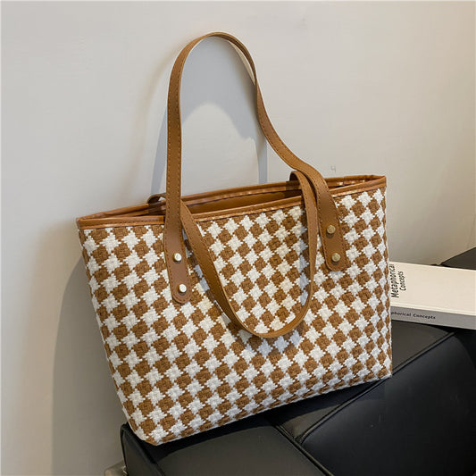Sarah Express Plaid Shoulder Tote Bag for Women – Large Capacity Nylon Everyday Handbag