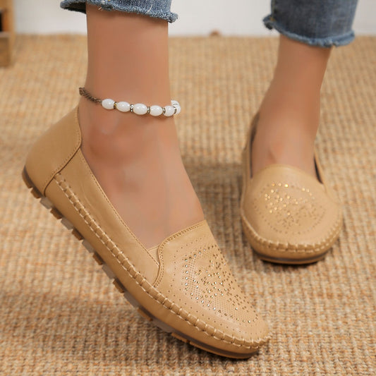 Sarah Express Women's Handmade Stitched Gommino Flat Loafers | PU Leather Slip-On Casual Shoes