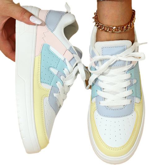 Sarah Express Women's Platform Sneakers | Lace-Up PU Mesh Lightweight Casual Flat Shoes