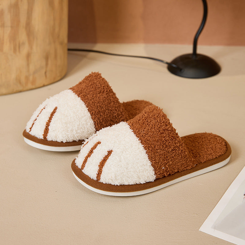 Sarah Express Unisex Cat Paw Plush Slippers | Faux Fur Slip-On Home Shoes Coffee Color