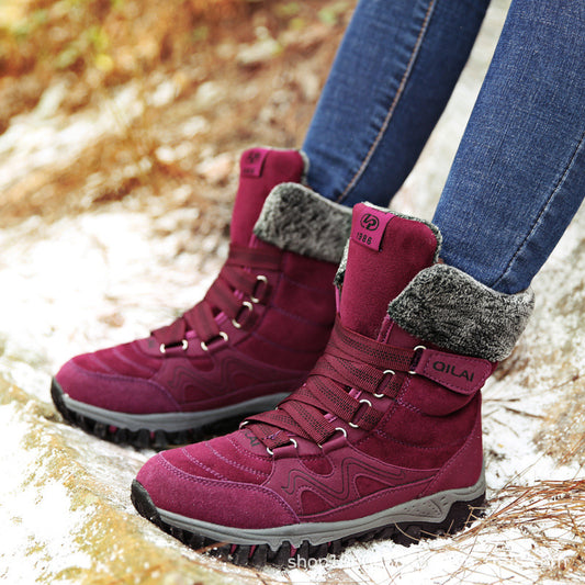 Sarah Express Women's Lace-Up Ankle Boots | Plush-Lined Warm Winter Heeled Boots Purple