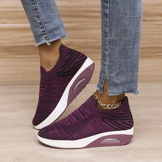 Sarah Express Women's Stripe Mesh Slip-On Sneakers | Breathable Air Cushion Platform Flats
