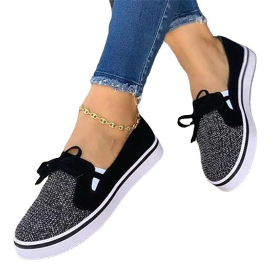 Sarah Express Women's Lace-Up Canvas Flat Sneakers | Round Toe Casual Shoes