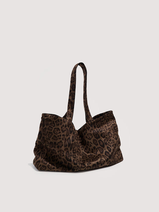 Sarah Express Women's Leopard Print Tote Bag – Suede Velvet Shoulder Handbag for Everyday Use