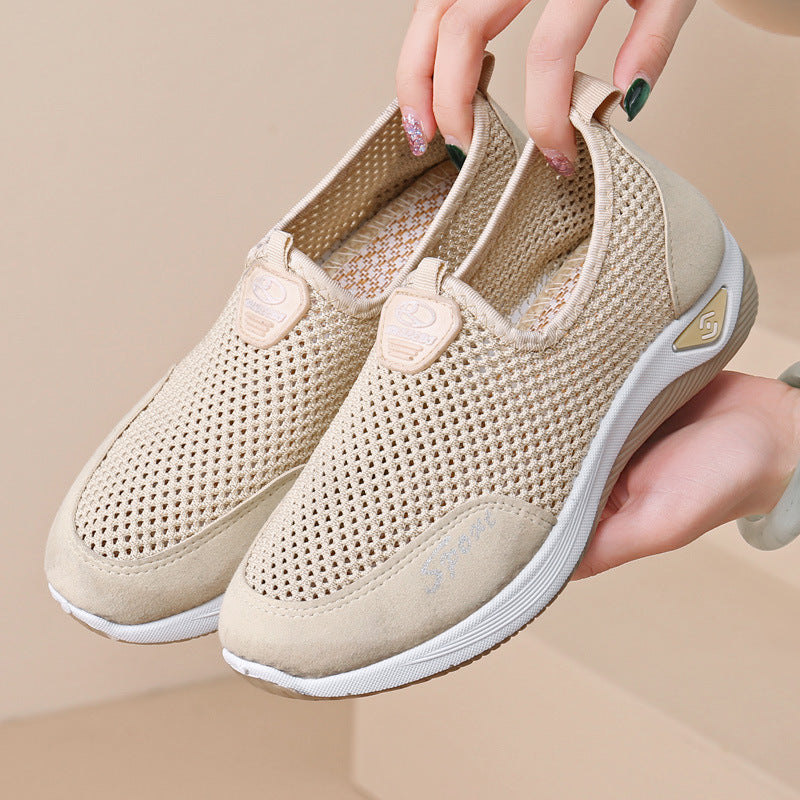 Sarah Express Women's Slip-On Mesh Pumps | Soft-Sole Non-Slip Flyknit Shoes Beige