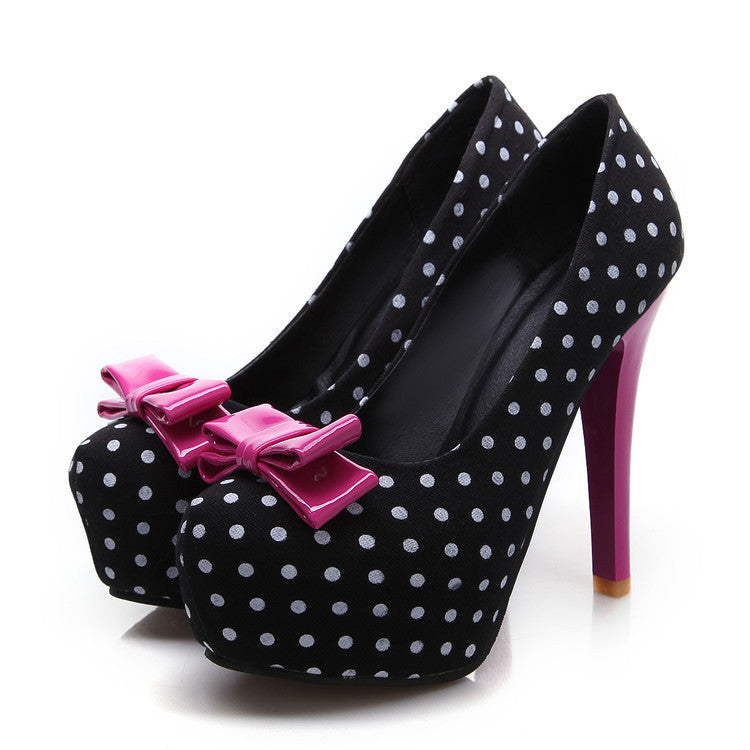 Sarah Express Bow Stiletto High Heels Pointed Toe Women's Dress Shoes Rose Red