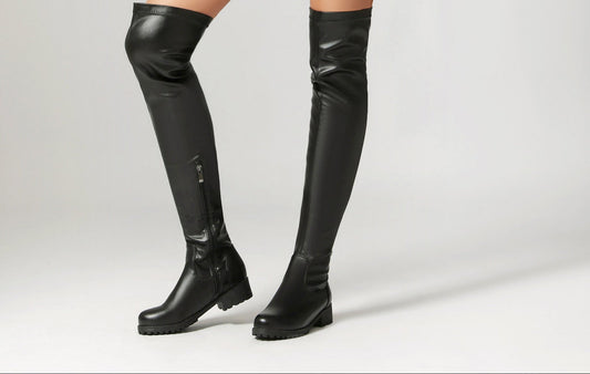 Sarah Express Women's Stretchy Over-the-Knee Boots | Low Heel Side Zipper