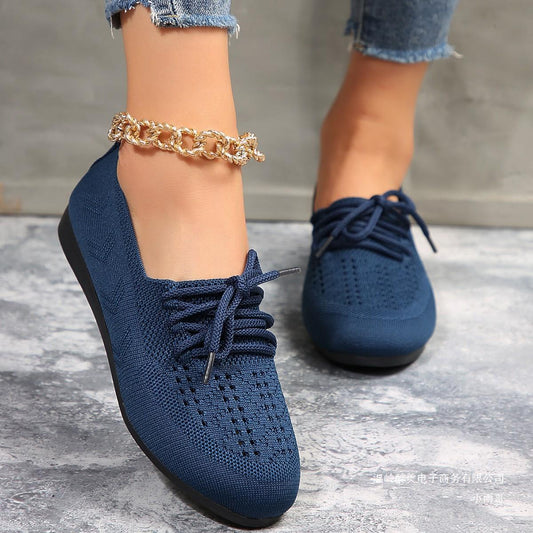 Sarah Express Women's Lace-Up Breathable Mesh Flats | Round-Toe Casual Flat Shoes