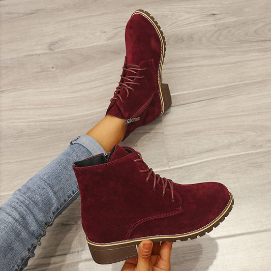 Women's Round Toe Suede Martin Boots in Red – Sarah Express