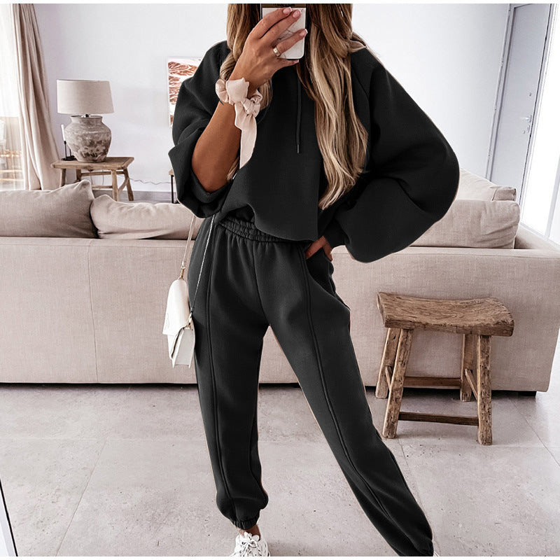 Women's Two-Piece Sweatsuit Set Fleece Top Straight Pants - Casual Athleisure Lounge