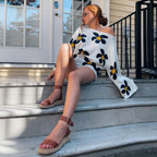 Women's Embroidered Floral 2-Piece Sweater Set Wide Leg Shorts