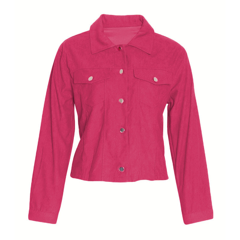 Women's Corduroy Button-Up Jacket Lightweight Fall Spring Outerwear Flap Pockets