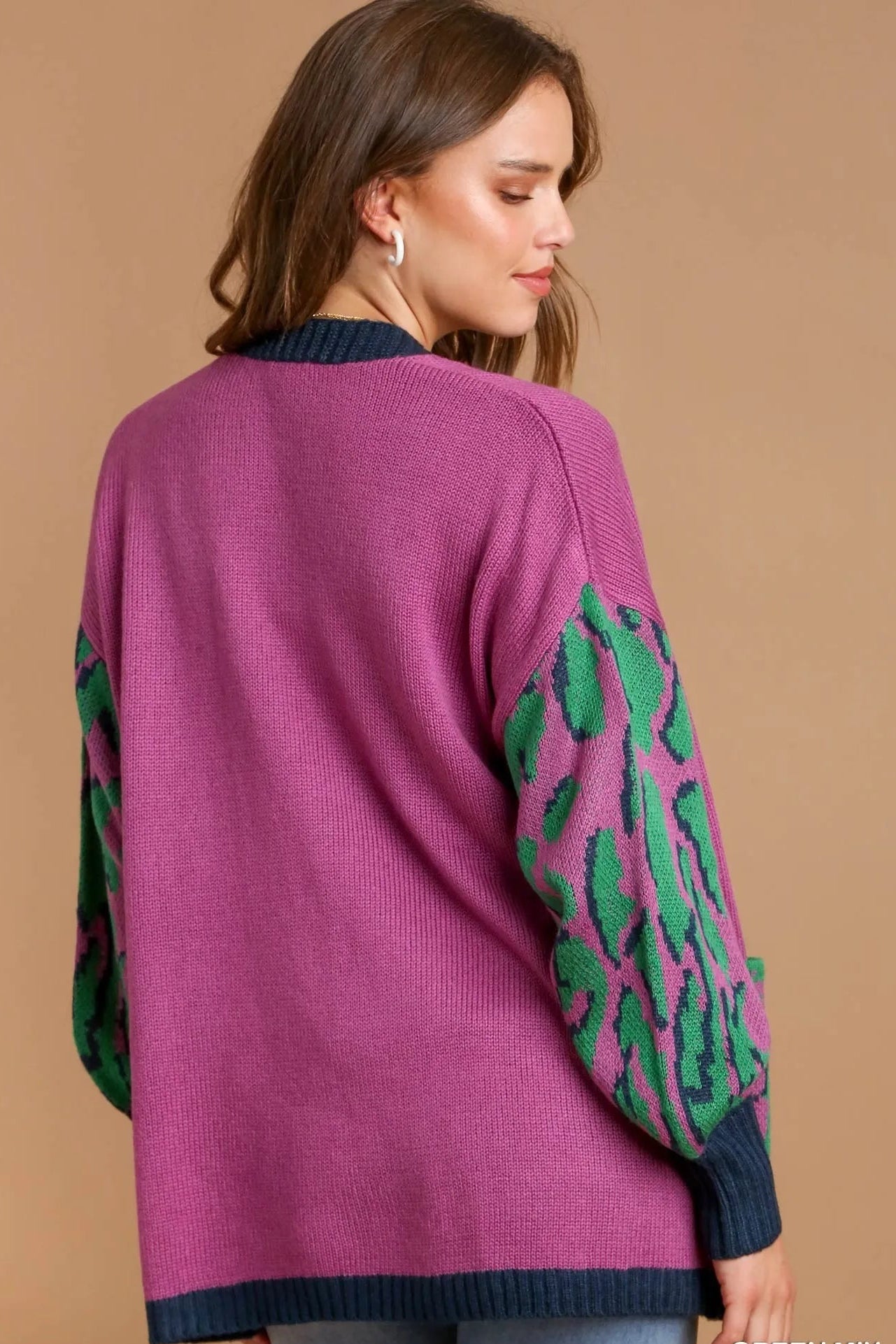 Sarah Express Women’s Animal Print Open Front Sweater Cardigan Casual