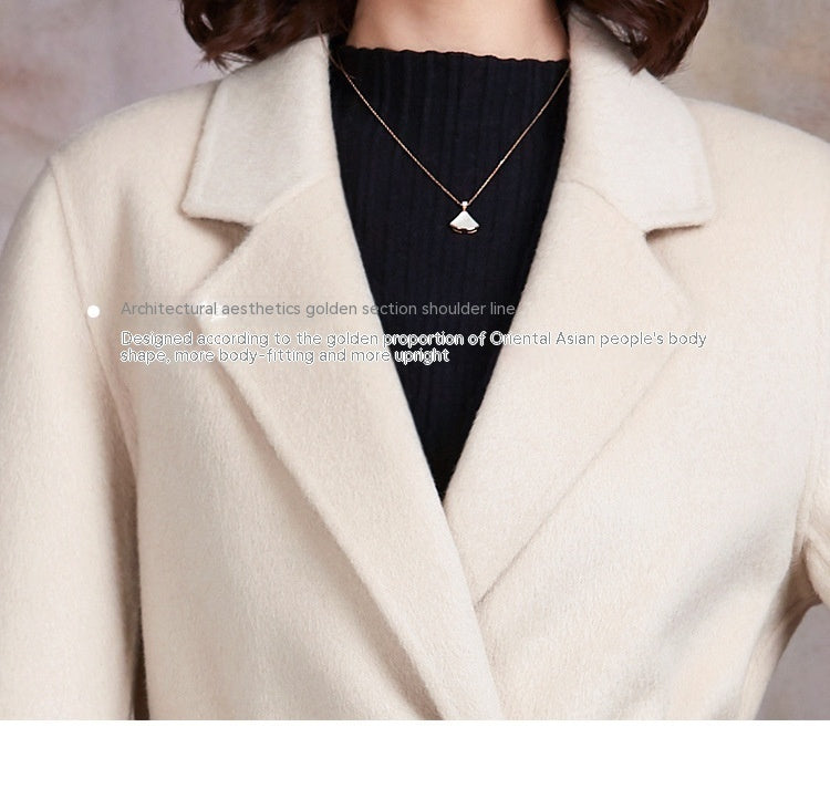 Women's Belted Slim Fit Woolen Coat Medium Length