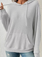 Sarah Express Women's Ribbed Knit Long Sleeve Drawstring Hoodie