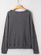 Sarah Express Women's Waffle Knit Patchwork Long Sleeve Oversized Sweatshirt