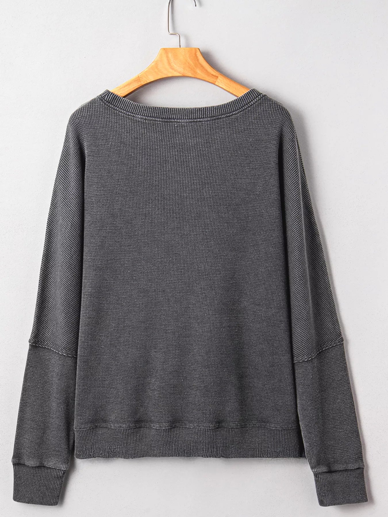 Sarah Express Women's Waffle Knit Patchwork Long Sleeve Oversized Sweatshirt