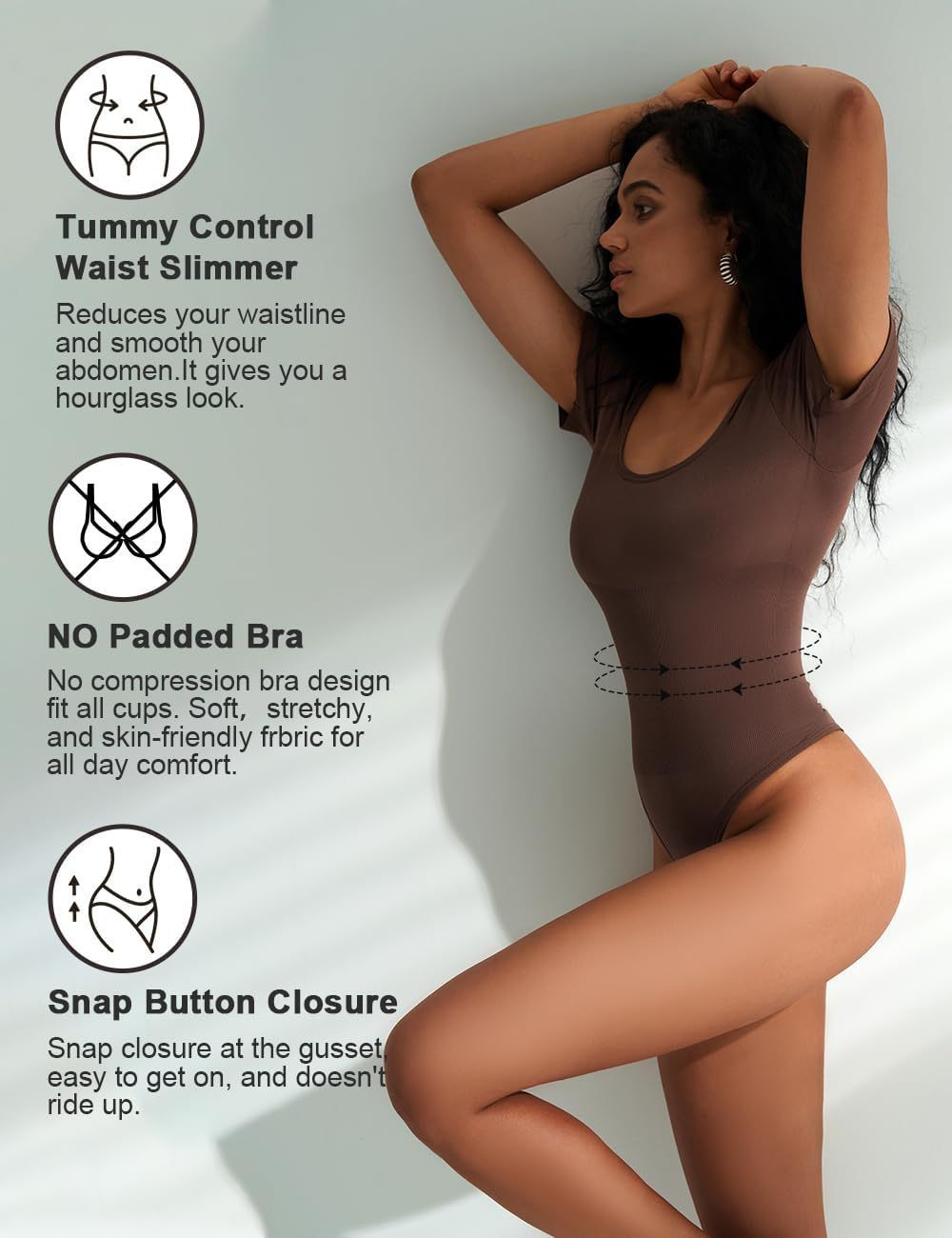 Women's Square Neck Cinched Waist Seamless Bodysuit - Shaping Short Sleeve Top