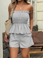 Sarah Express Women's Striped Strapless Peplum Top and Shorts Set