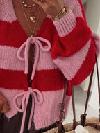 Sarah Express Women's Striped Tie-Front Knit Cardigan