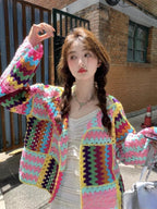 Crochet Woven Cotton Cardigan Sweater Women's Lightweight Top