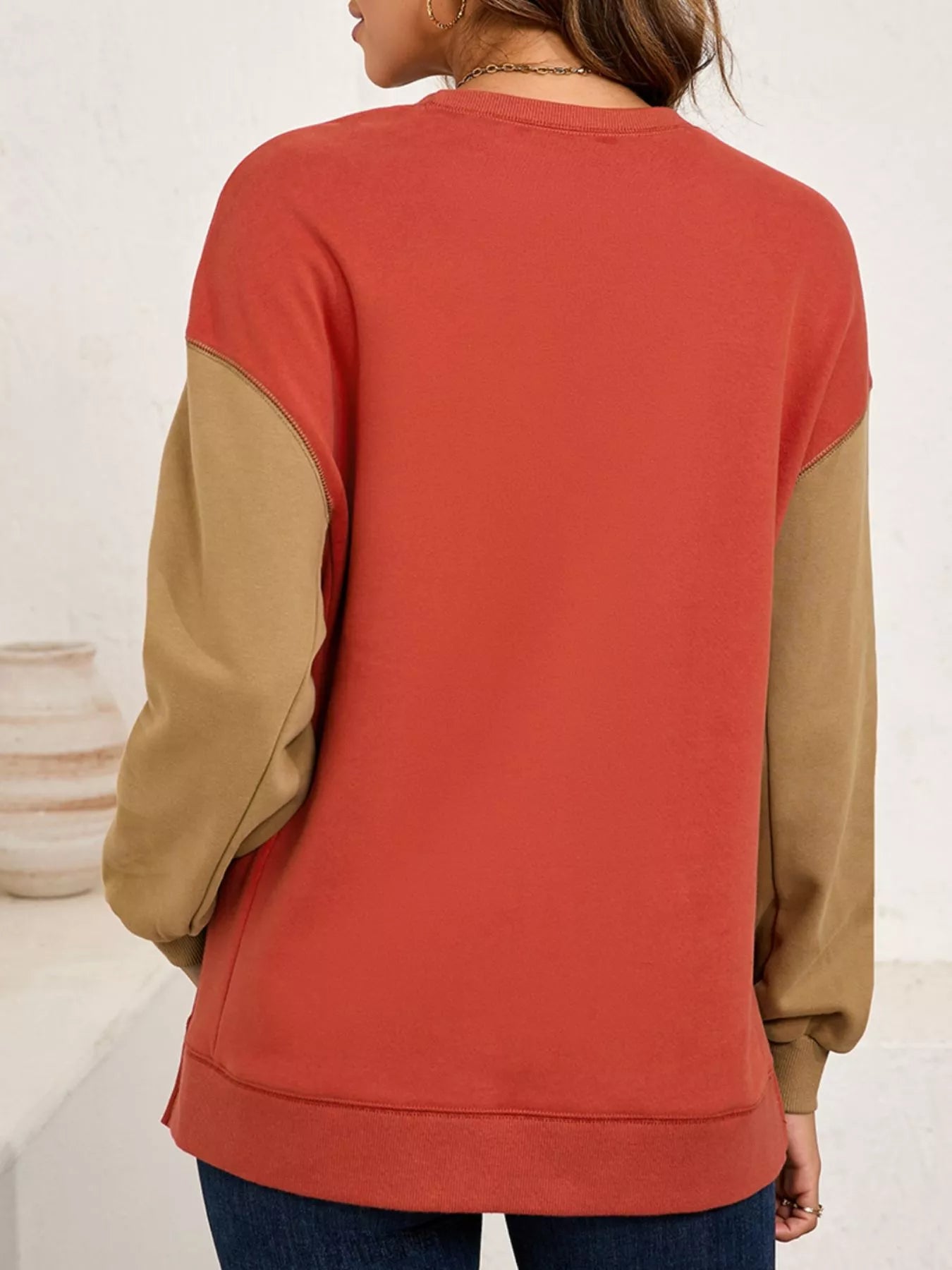 Sarah Express Women's Halloween Glitter Ghost Patched Color Block Sweatshirt