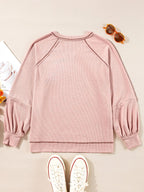 Sarah Express Women's Exposed Seam Ribbed Knit V Neck Top