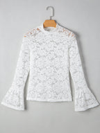 Sarah Express Women's Lace Crochet Bell Sleeve Mock Neck Blouse