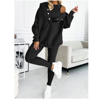 Women's Sleeveless Vest Hoodie and Pants Athleisure Set Three-Piece Activewear