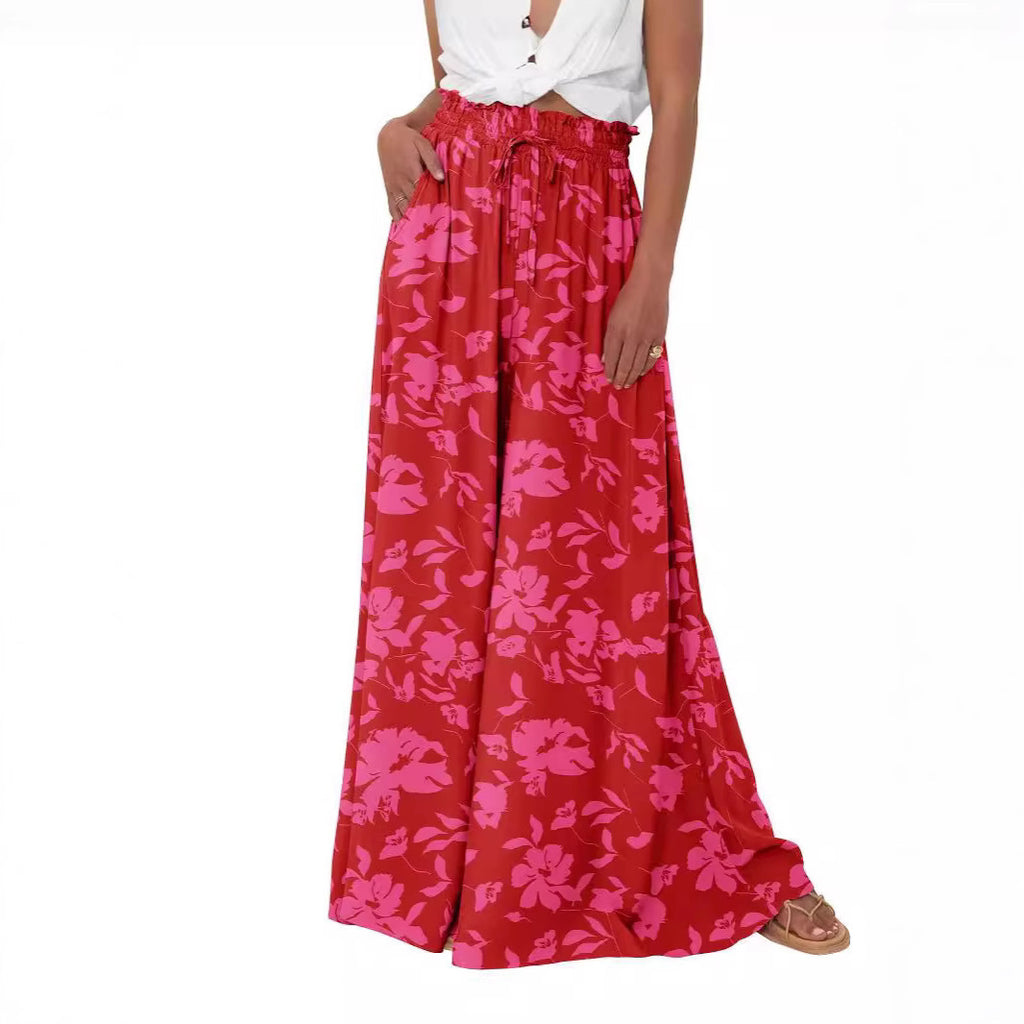 Women's High Waist Wide Leg Pants Casual Polyester Trousers