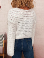 Sarah Express Women's Crochet Round Neck Dropped Shoulder Sweater