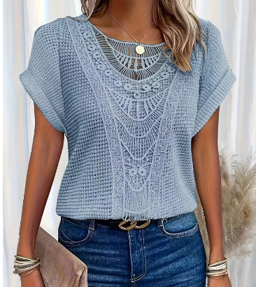 Women's Hollow Out Short Sleeve T-Shirt Ethnic Boho Style