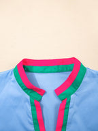 Sarah Express Women's Contrast Trim Notched Short Sleeve Blouse