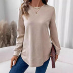 Women's Crew Neck Long Sleeve Casual Shirt Embossed Texture