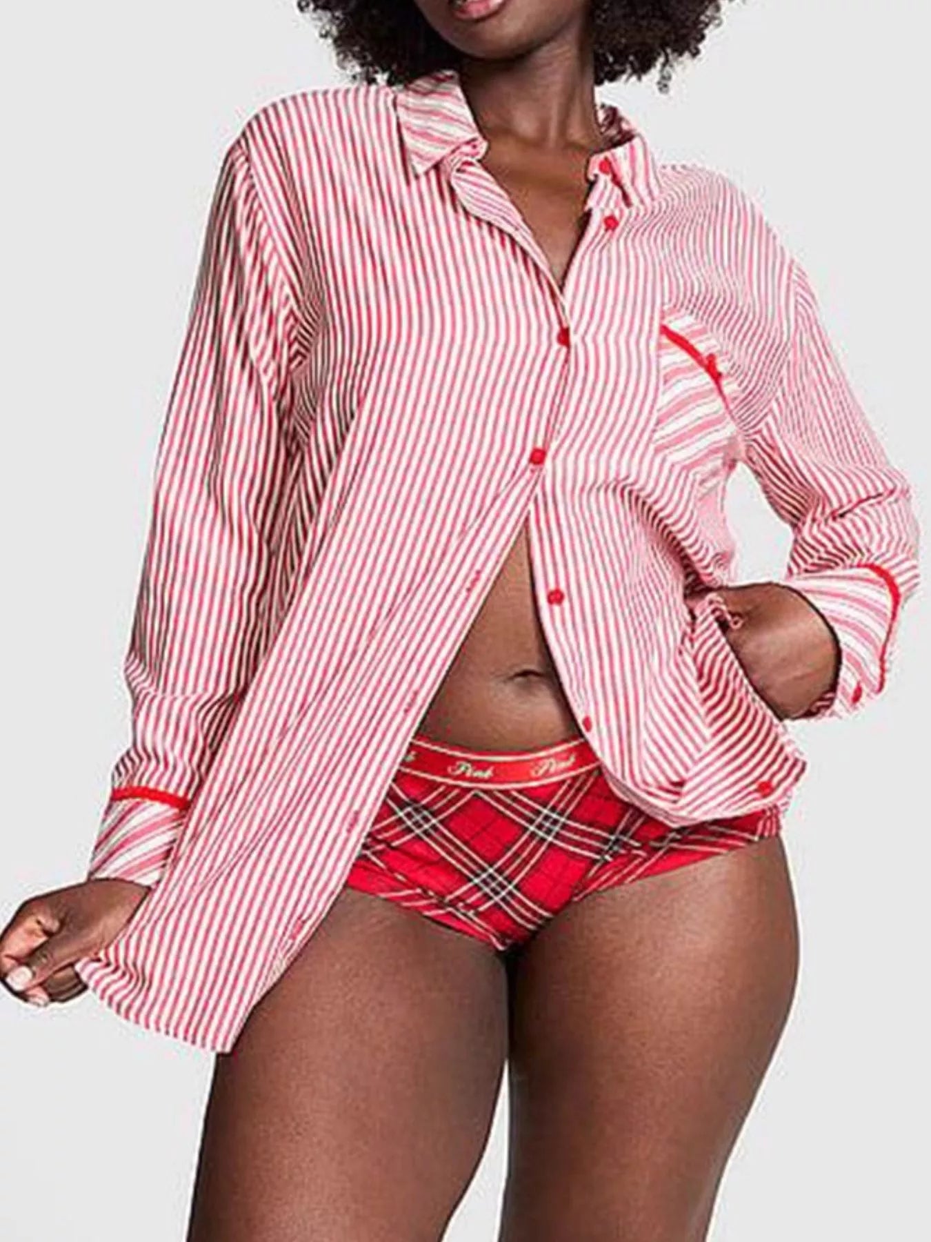 Sarah Express Women's Striped Long Sleeve Button-Up Shirt Red