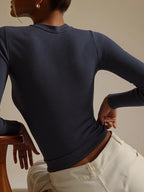 Sarah Express Women's Square Neck Long Sleeve Ribbed T-Shirt