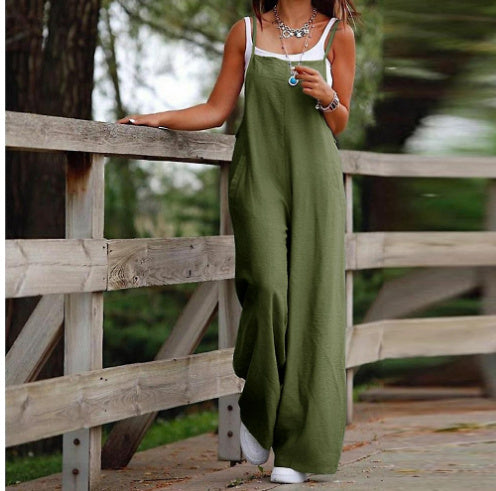 Suspender Wide-Leg Jumpsuit Women's Sleeveless Overall Style