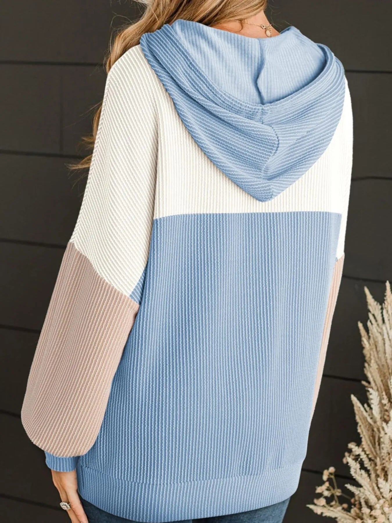 Sarah Express Women's Drawstring Color Block Long Sleeve Hoodie