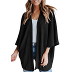 Women's Waffle Knit Bat Sleeve V-Neck Cardigan