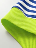 Sarah Express Women's Striped Contrast Ribbed Trim Drop Shoulder Sweatshirt