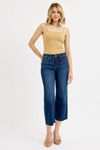 Sarah Express Women’s Plus Size Tummy Control Cropped Wide Leg Jeans
