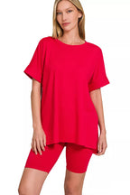 Sarah Express Women’s Plus Size Brushed Microfiber Top and Biker Shorts Set