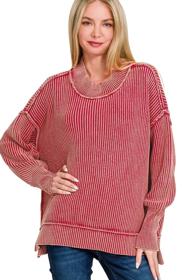 Washed Side Slit Oversized Sweater