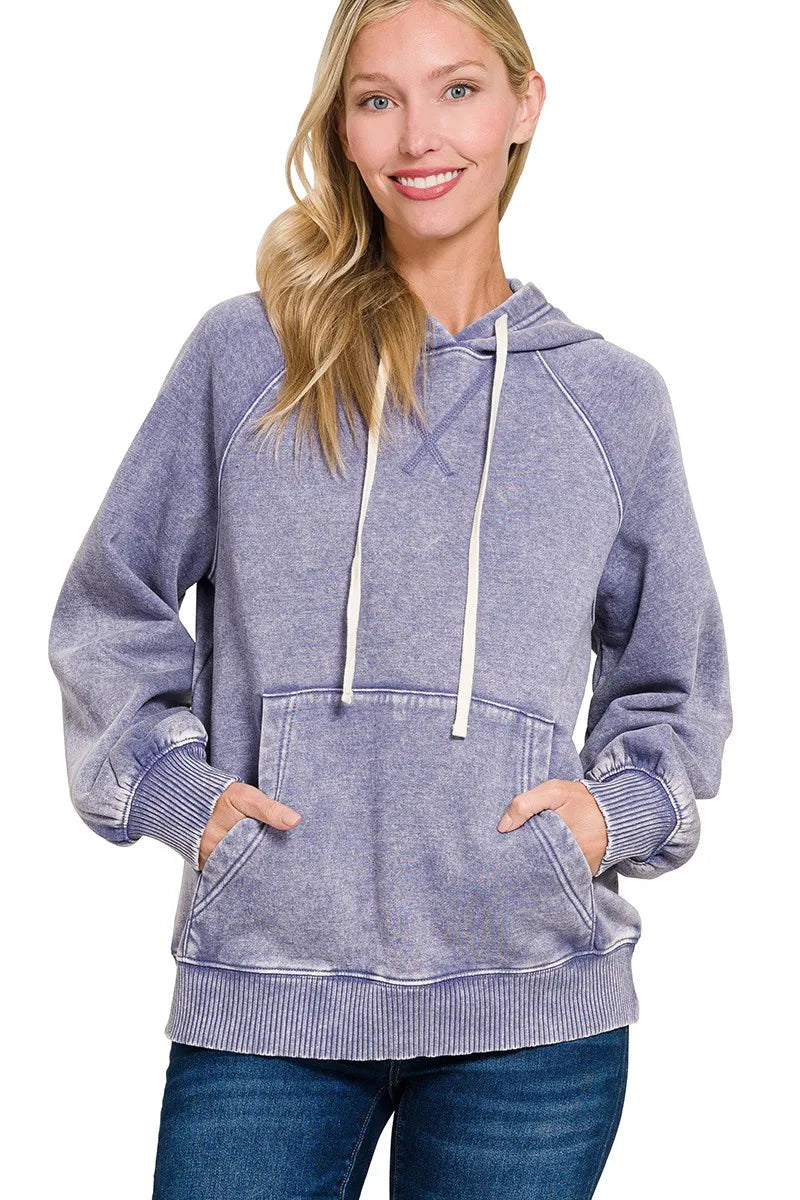 Sarah Express Women’s Acid Wash Fleece Hoodie with Kangaroo Pocket