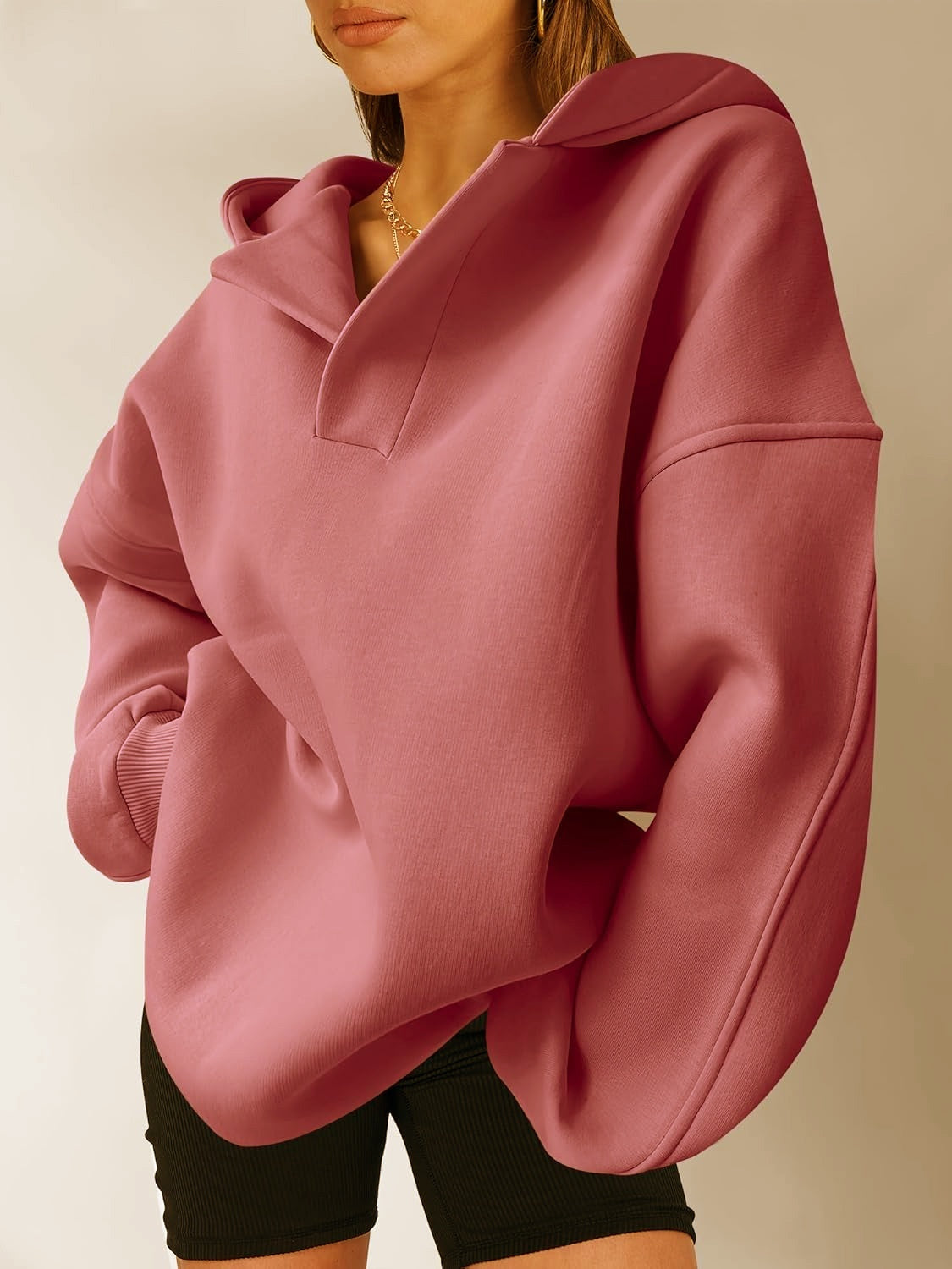 Women's Loose Fit Hoodie Sweatshirt - Solid Color Long Sleeve Pullover Top