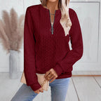 Women's Zipper Detail Long Sleeve Sweater Casual Loose Fit Pullover Top