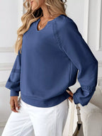 Sarah Express Women's Notched Raglan Sleeve Sweatshirt with Lace Detail