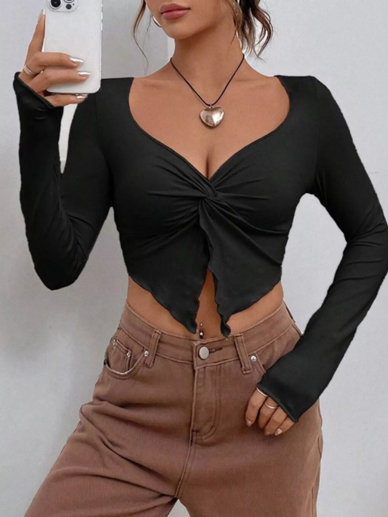 Sarah Express Women's Twisted Front Long Sleeve T-Shirt