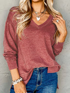 Sarah Express Women's V-Neck Casual Long Sleeve T-Shirt